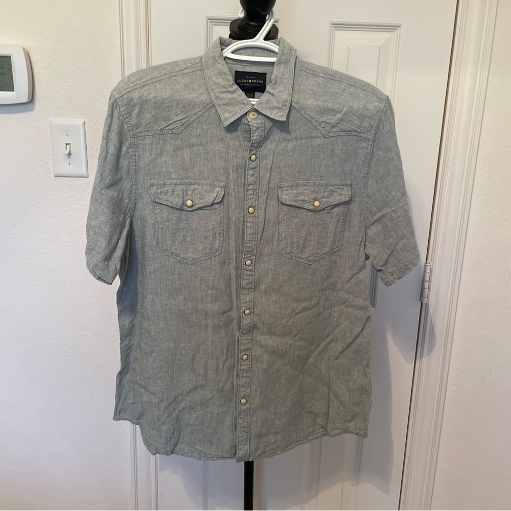Lucky Brand Short Sleeve Button-Down Shirt in Light Gray